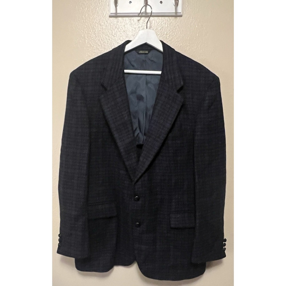 Vtg 80s Harris Tweed Stafford Tweed Plaid Blue Red Wool Blazer Jacket Mens NSTag
